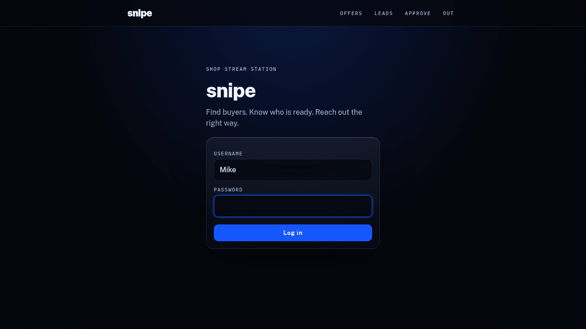 Snipe - internal lead engine login